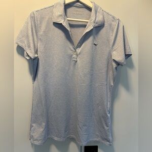 Vineyard Vines White and Light Blue Striped Polo Top